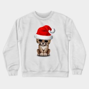 Cute Cheetah Cub Wearing a Santa Hat Crewneck Sweatshirt